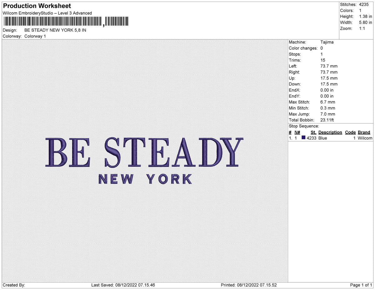 BE STEADY NEW YORK Embroidery