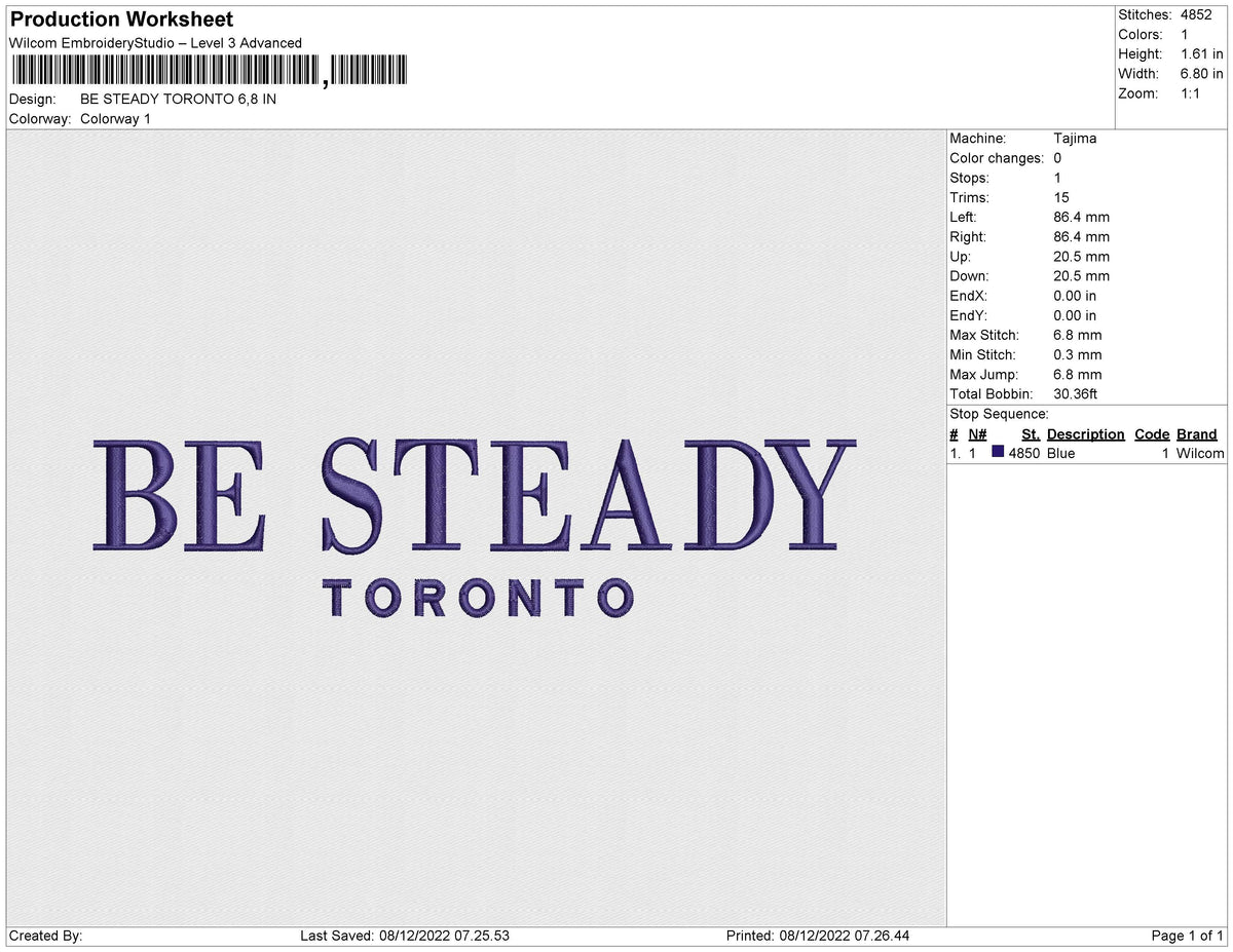 BE STEADY TORONTO Embroidery