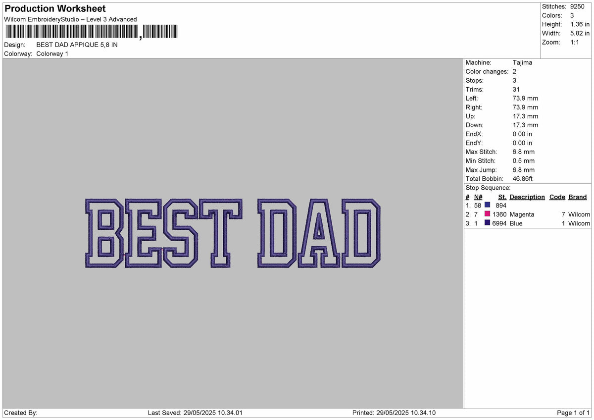 BEST DAD APPLIQUE  Embroidery Machine Design