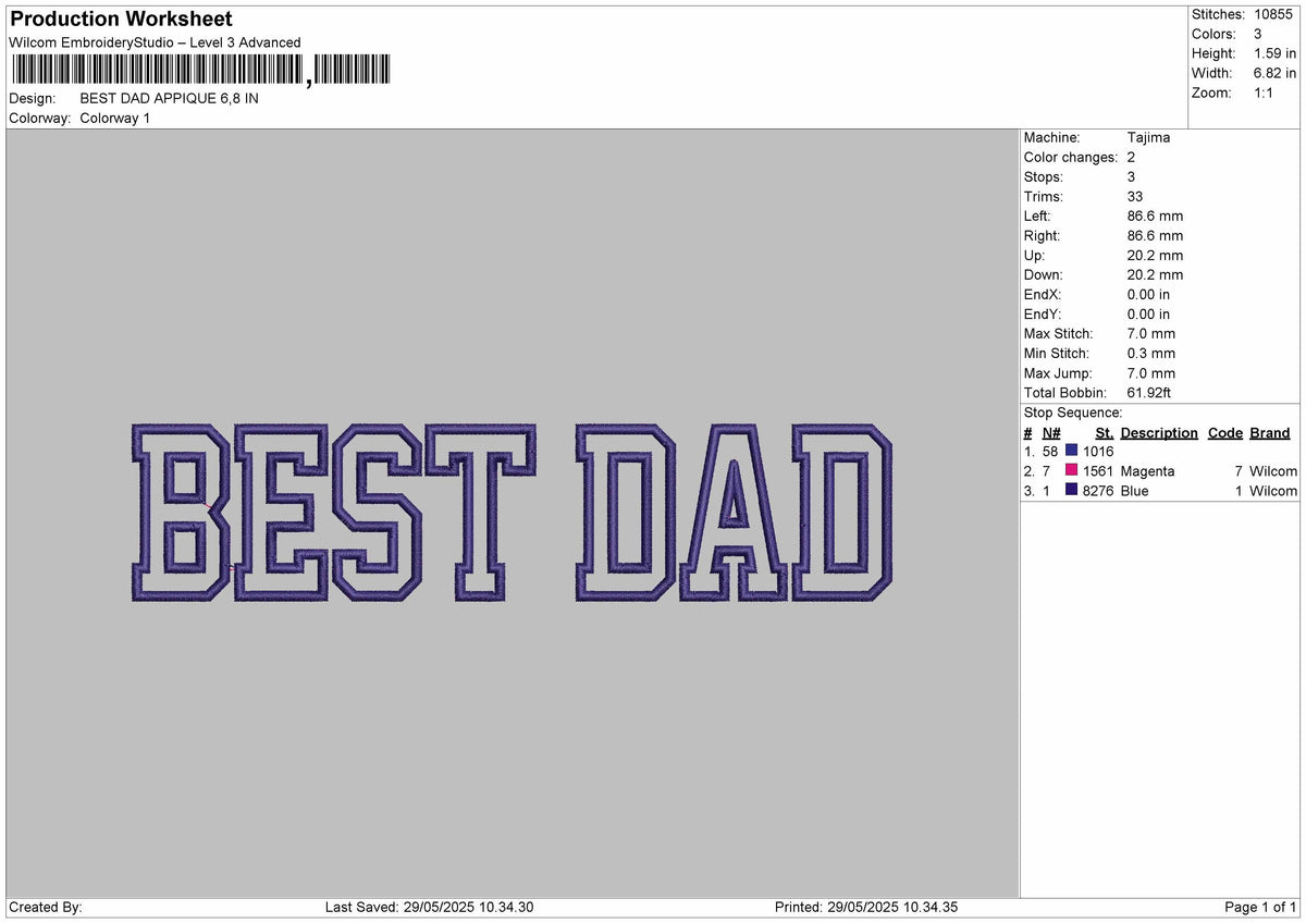 BEST DAD APPLIQUE  Embroidery Machine Design