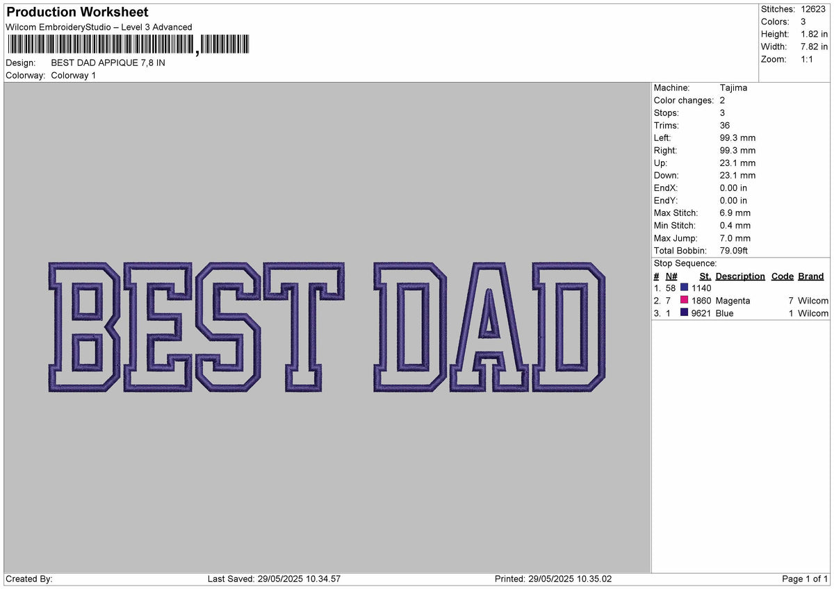 BEST DAD APPLIQUE  Embroidery Machine Design