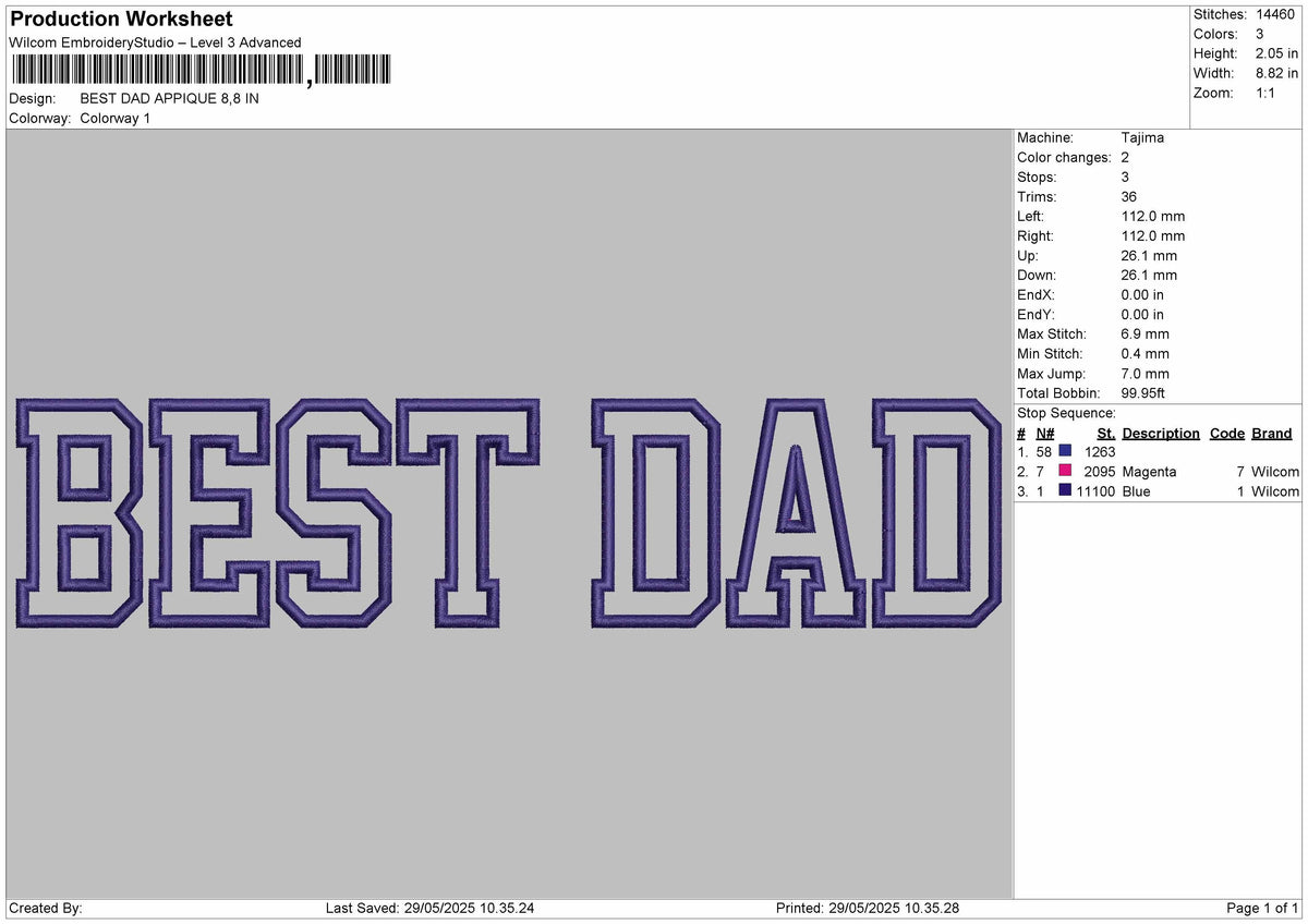 BEST DAD APPLIQUE  Embroidery Machine Design