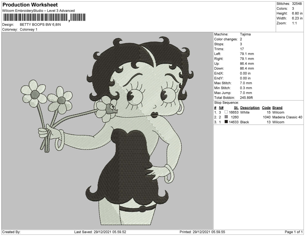 Betty Boop BW Embroidery