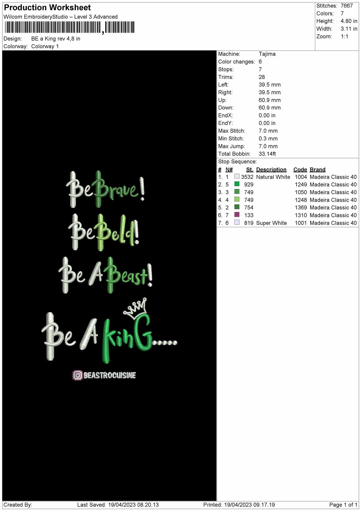 Be A king Embroidery File 6 sizes