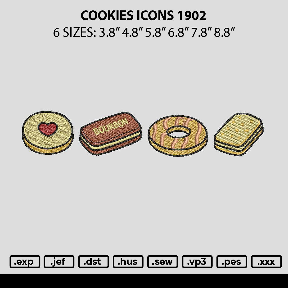 Cookies Icons 1902 Embroidery File 6 sizes