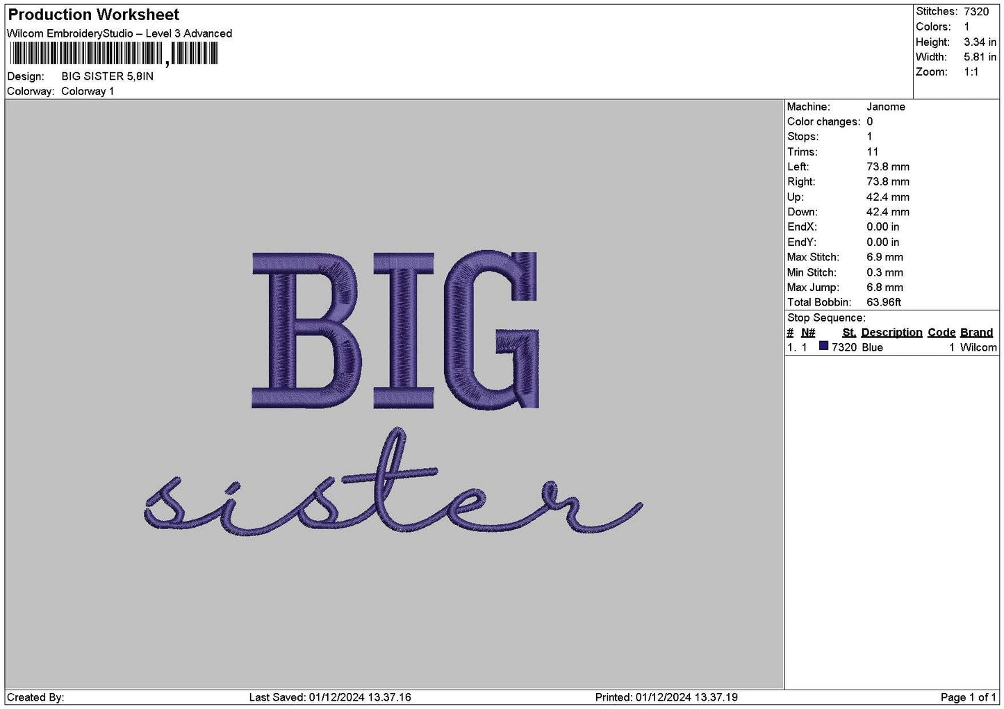 Bigsistertext Embroidery File 6 sizes
