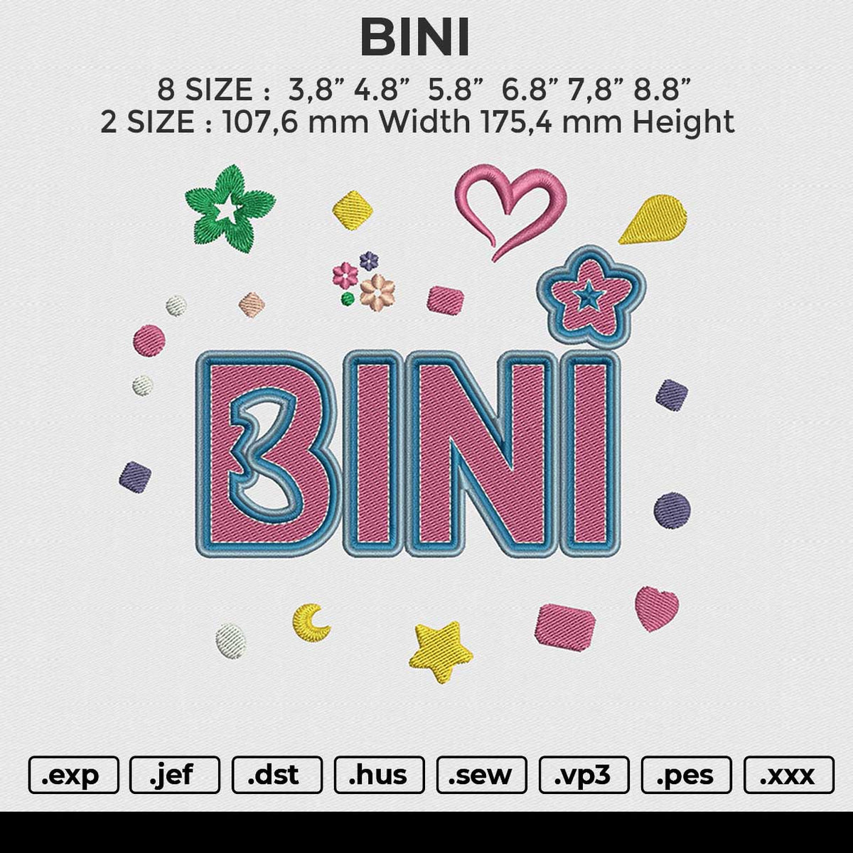BINI Embroidery File 6 size