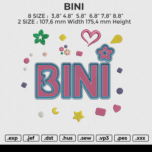 BINI Embroidery File 6 size