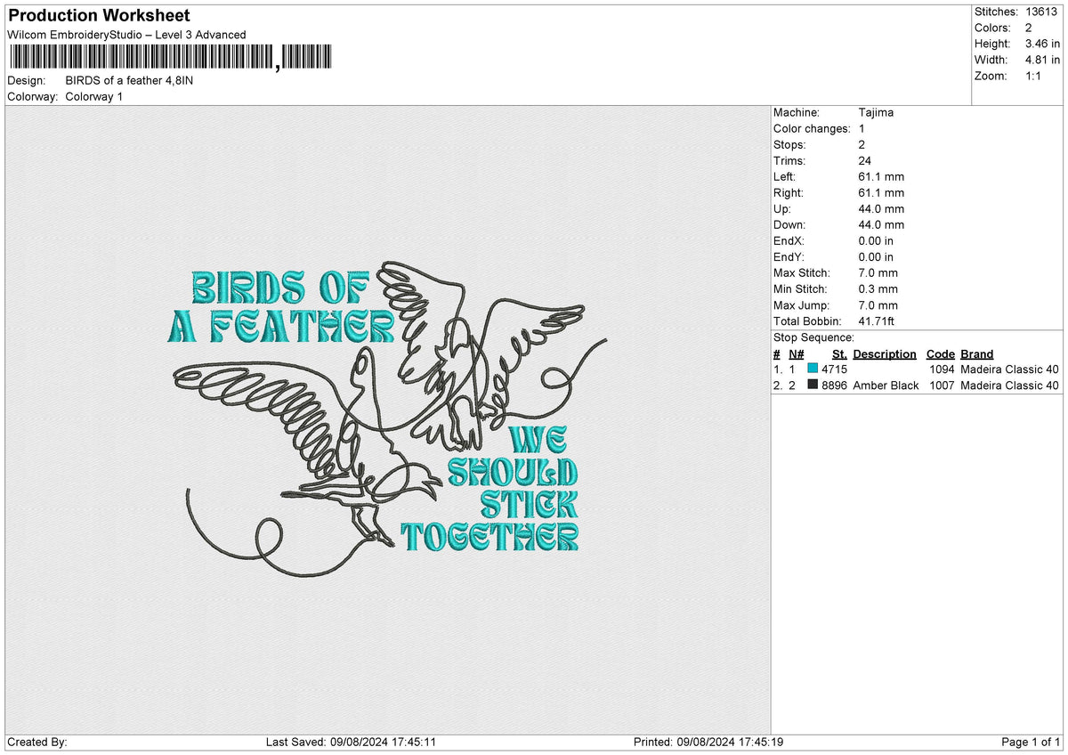 BIRDS of a Feather Embroidery File 6 size