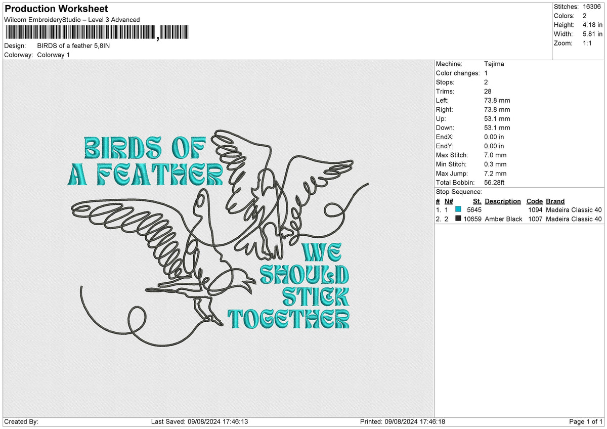 BIRDS of a Feather Embroidery File 6 size