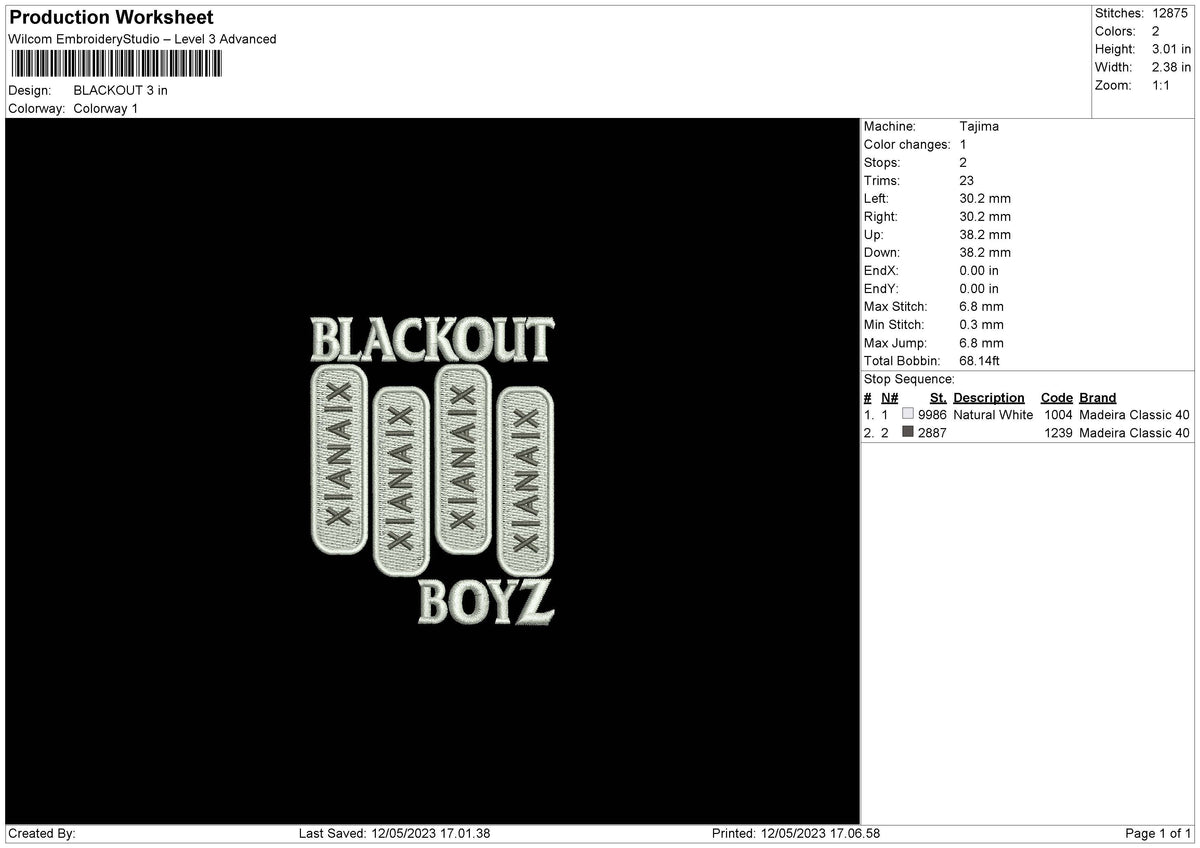 Blackout Embroidery File 6 sizes