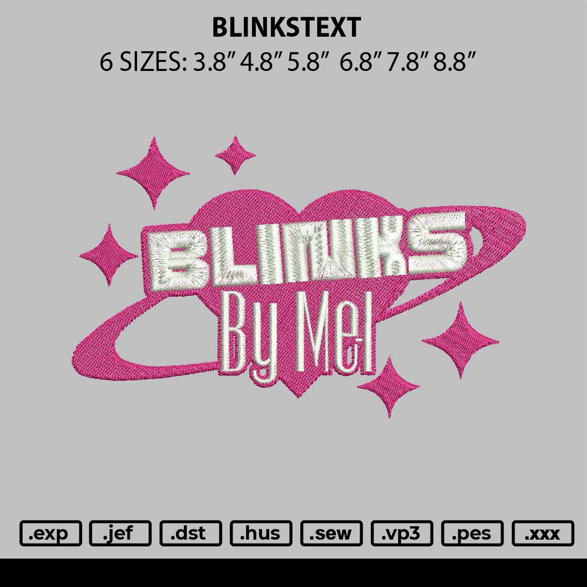 Blinkstext Embroidery File 6 sizes