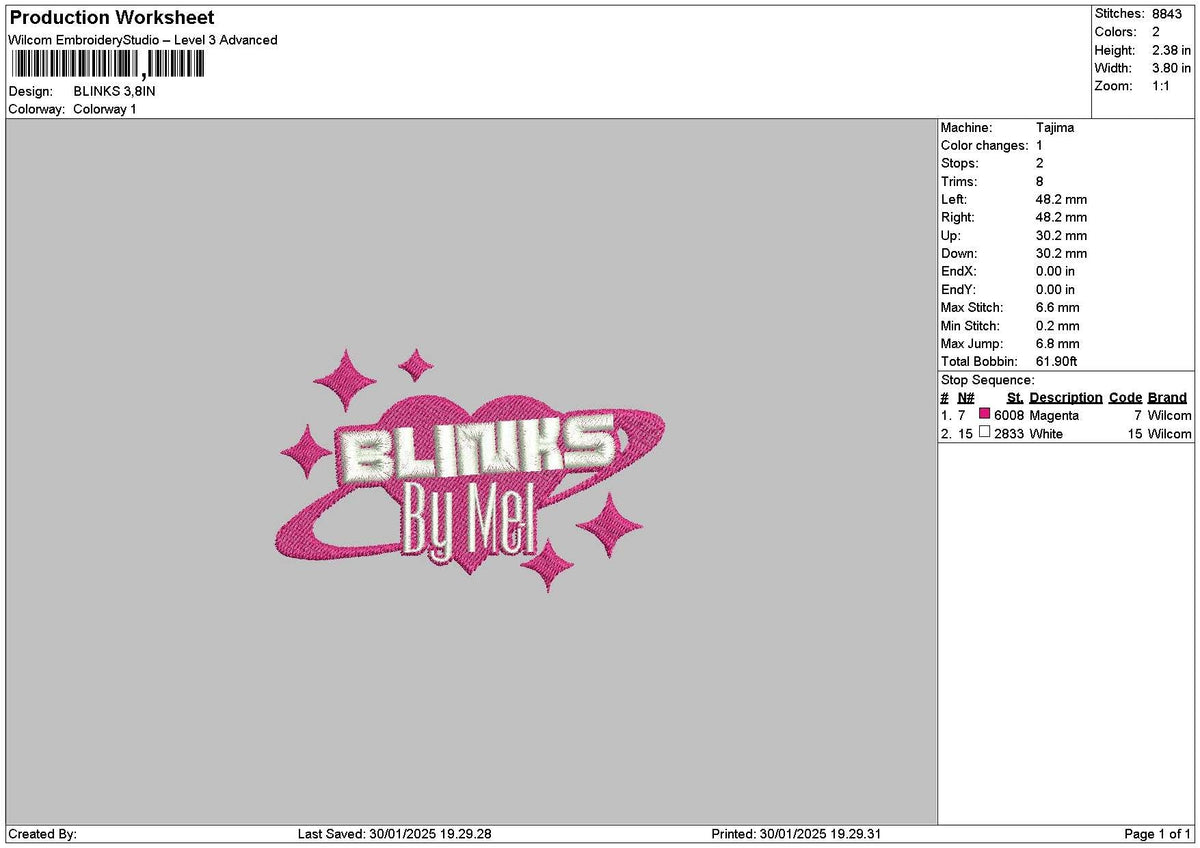 Blinkstext Embroidery File 6 sizes