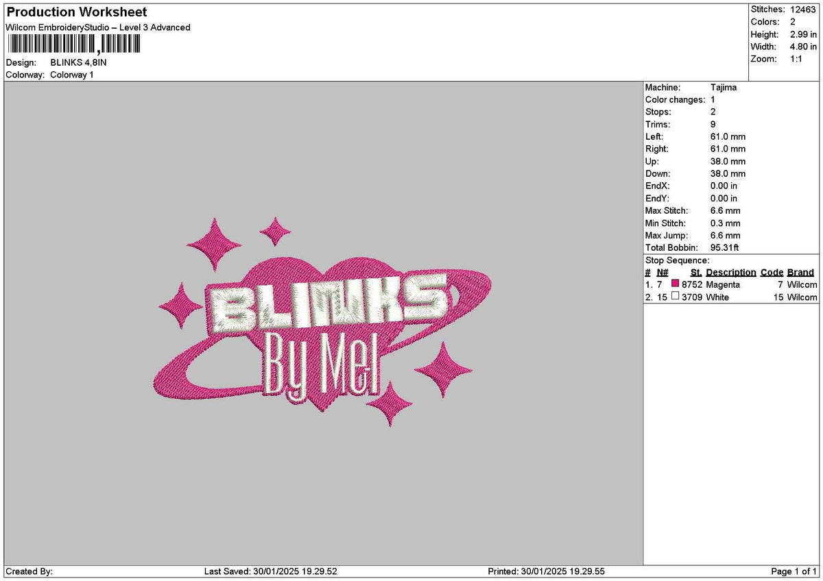 Blinkstext Embroidery File 6 sizes