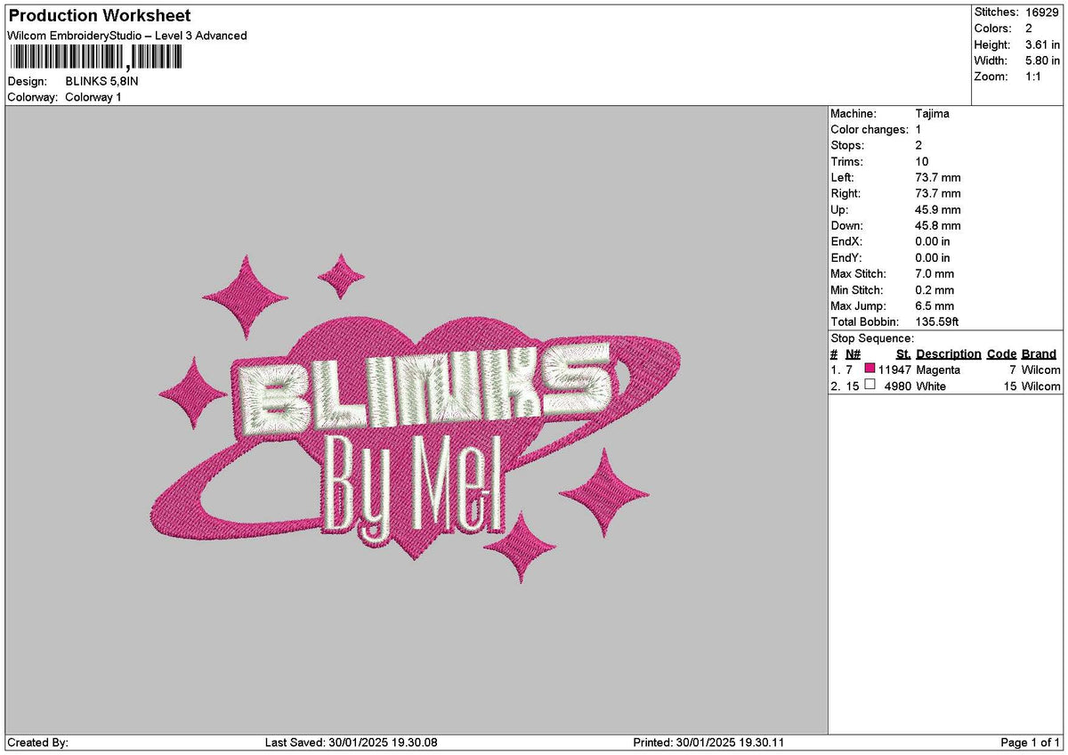 Blinkstext Embroidery File 6 sizes