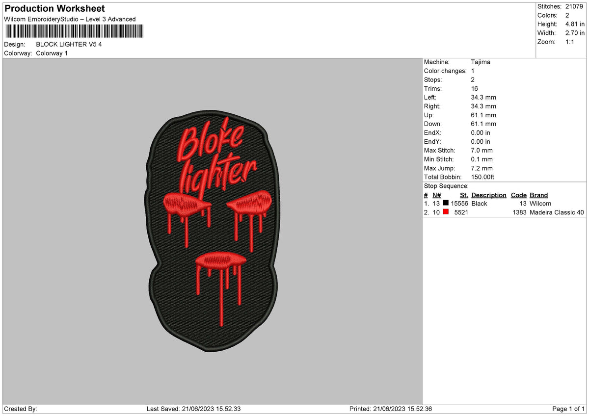 Block Lighter V5 Embroidery File 6 sizes