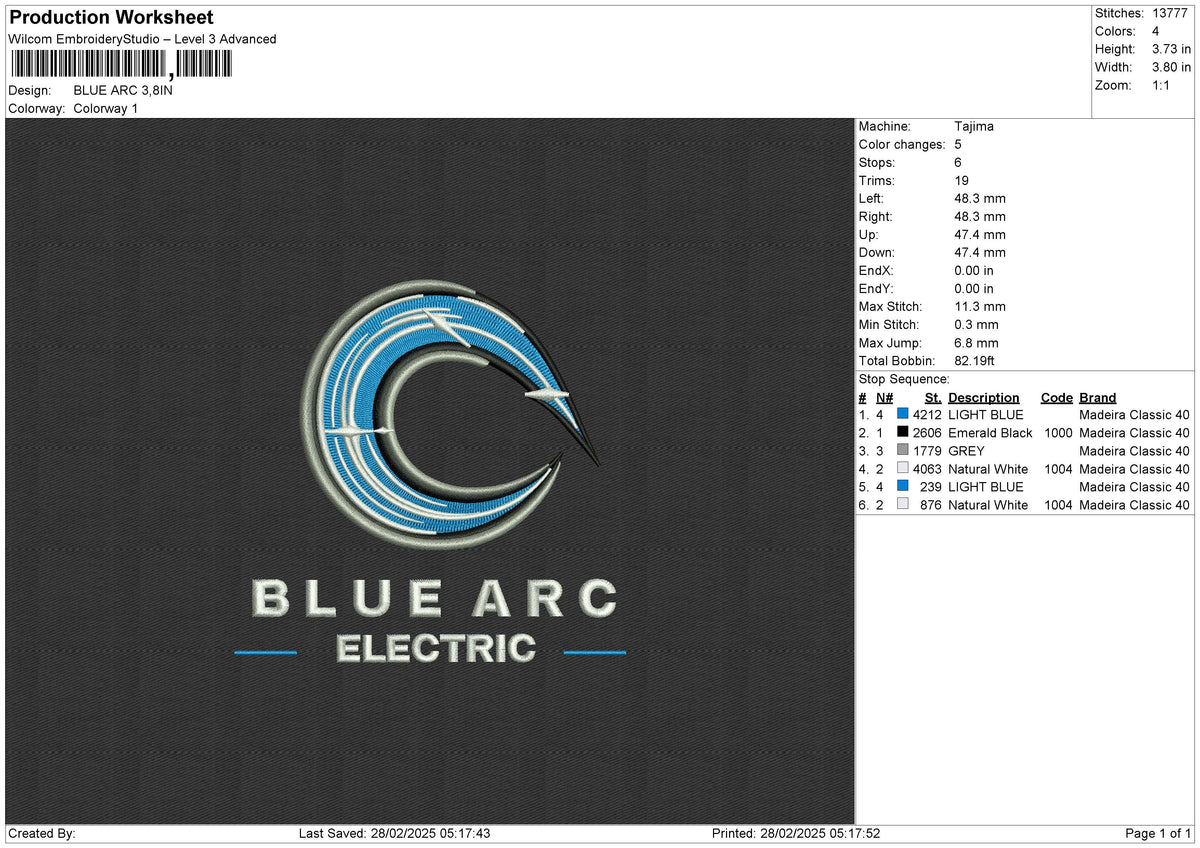 BLUE ARC Embroidery File 6 size