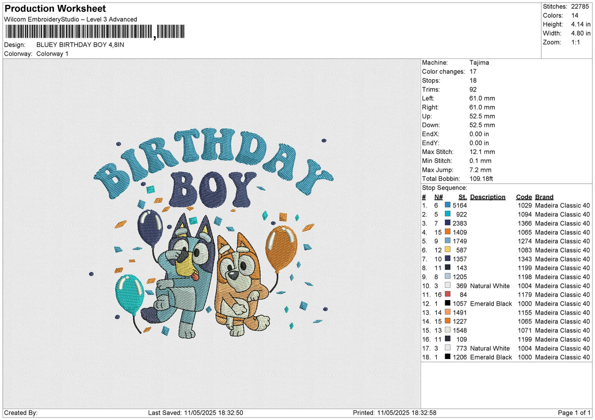 BLUEY BIRTHDAY BOY Embroidery File 6 size