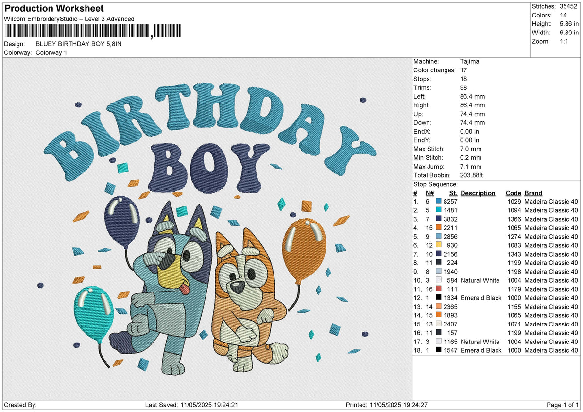 BLUEY BIRTHDAY BOY Embroidery File 6 size