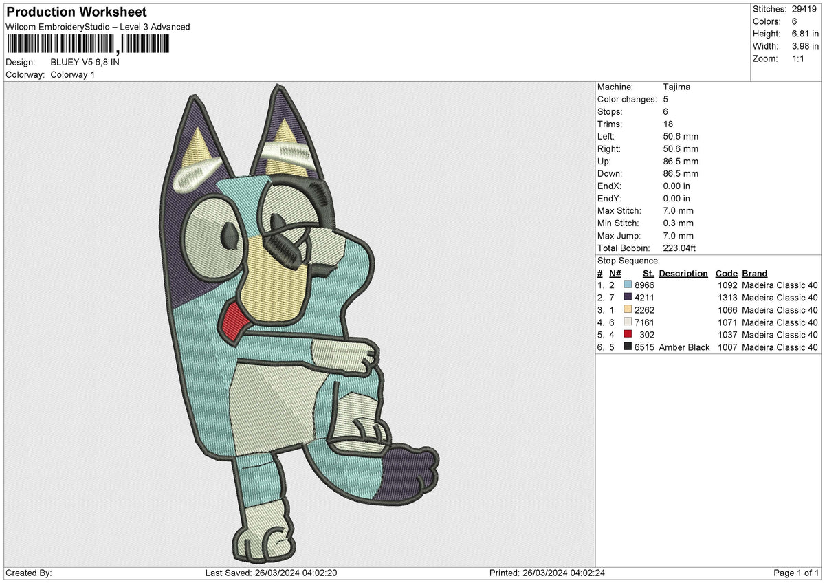BLUEY V5 Embroidery File 6 size