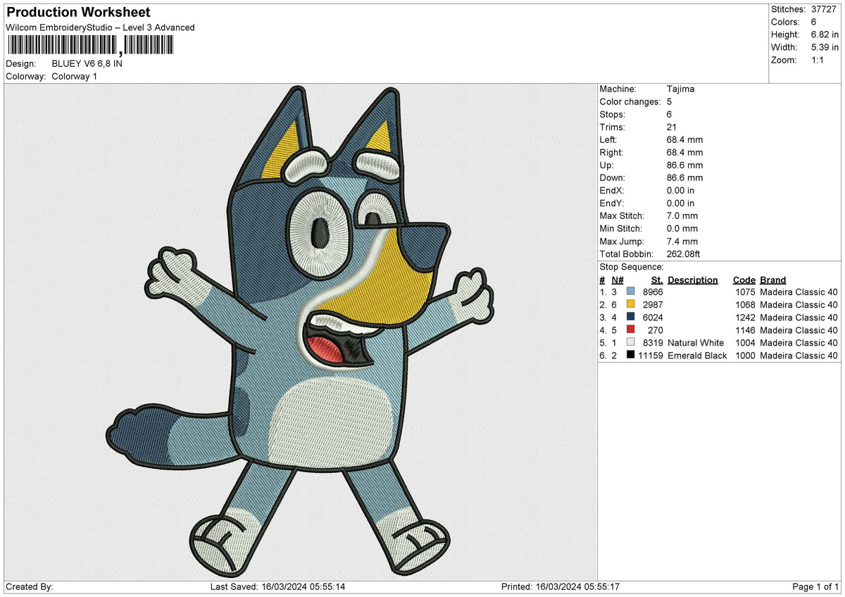 BLUEY V6 Embroidery File 6 size