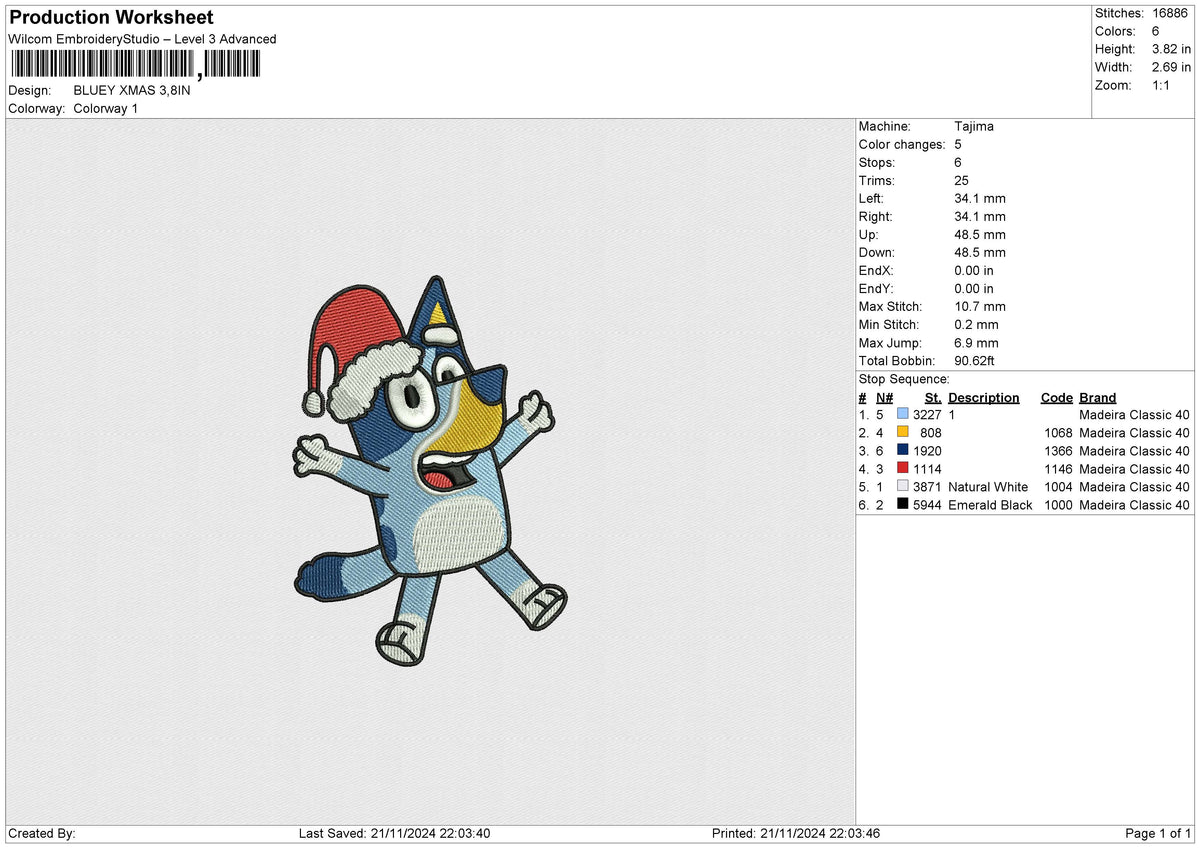 BLUEY XMAS Embroidery File 6 size