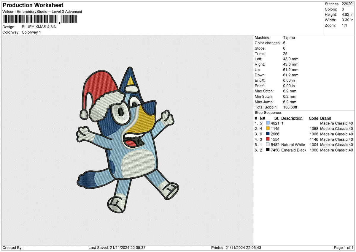 BLUEY XMAS Embroidery File 6 size