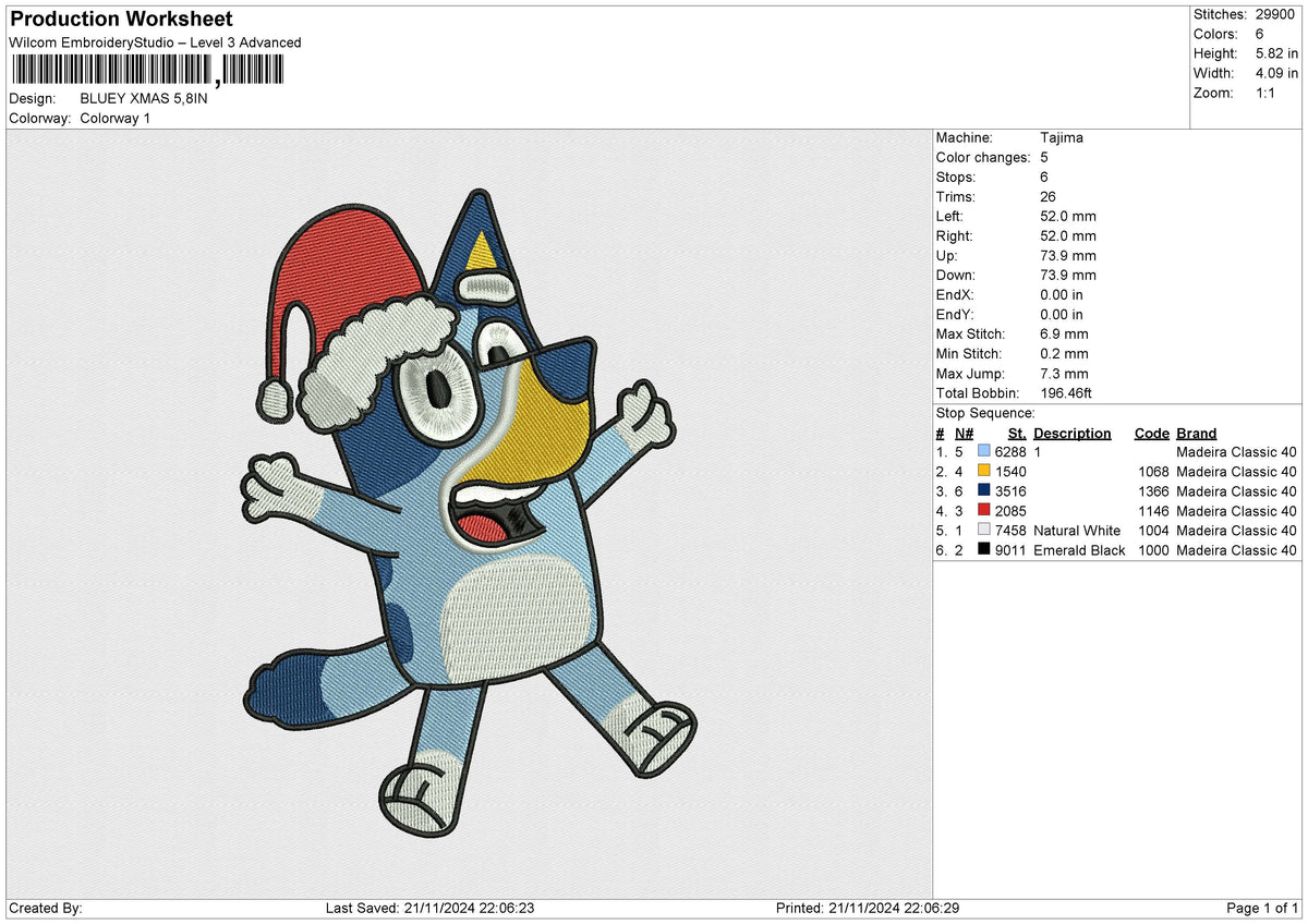 BLUEY XMAS Embroidery File 6 size