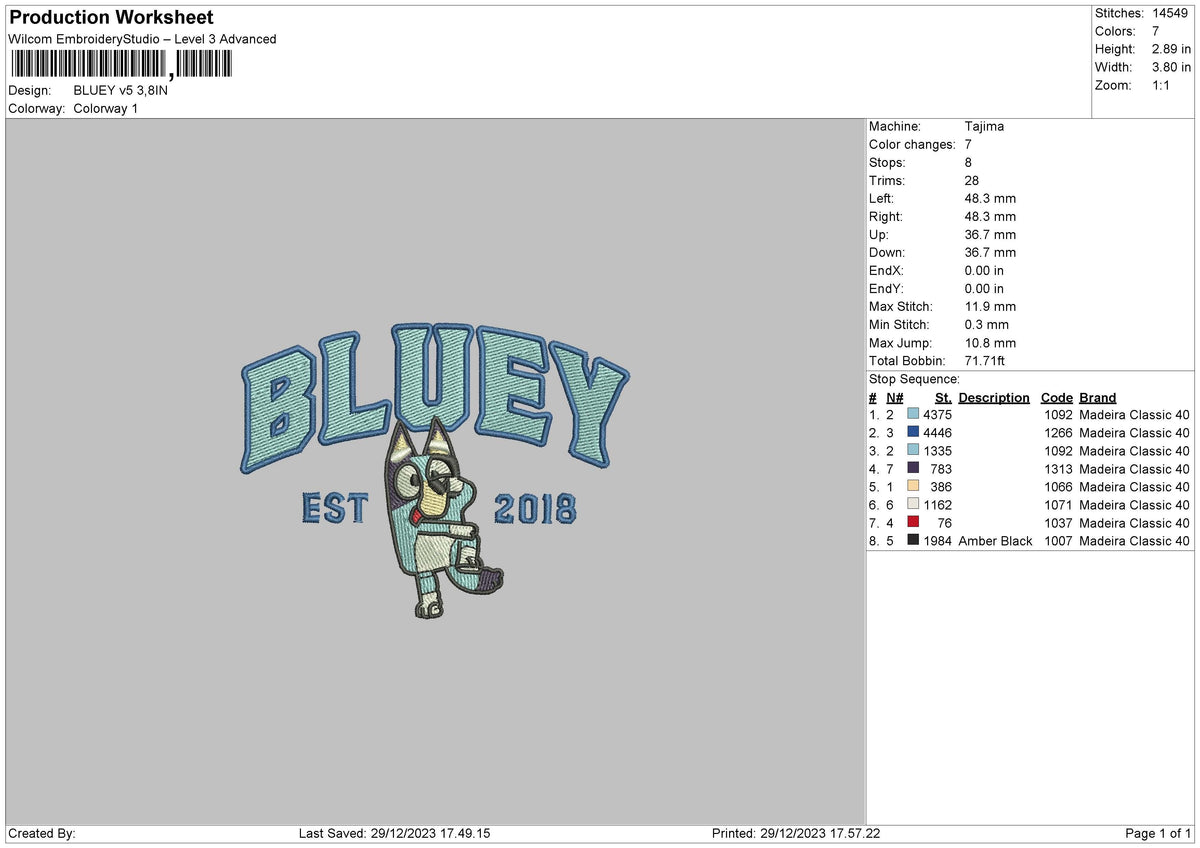 Dog Blue V5 Embroidery File 6 sizes