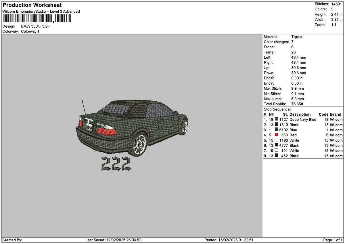Black Car222 Embroidery File 6 sizes