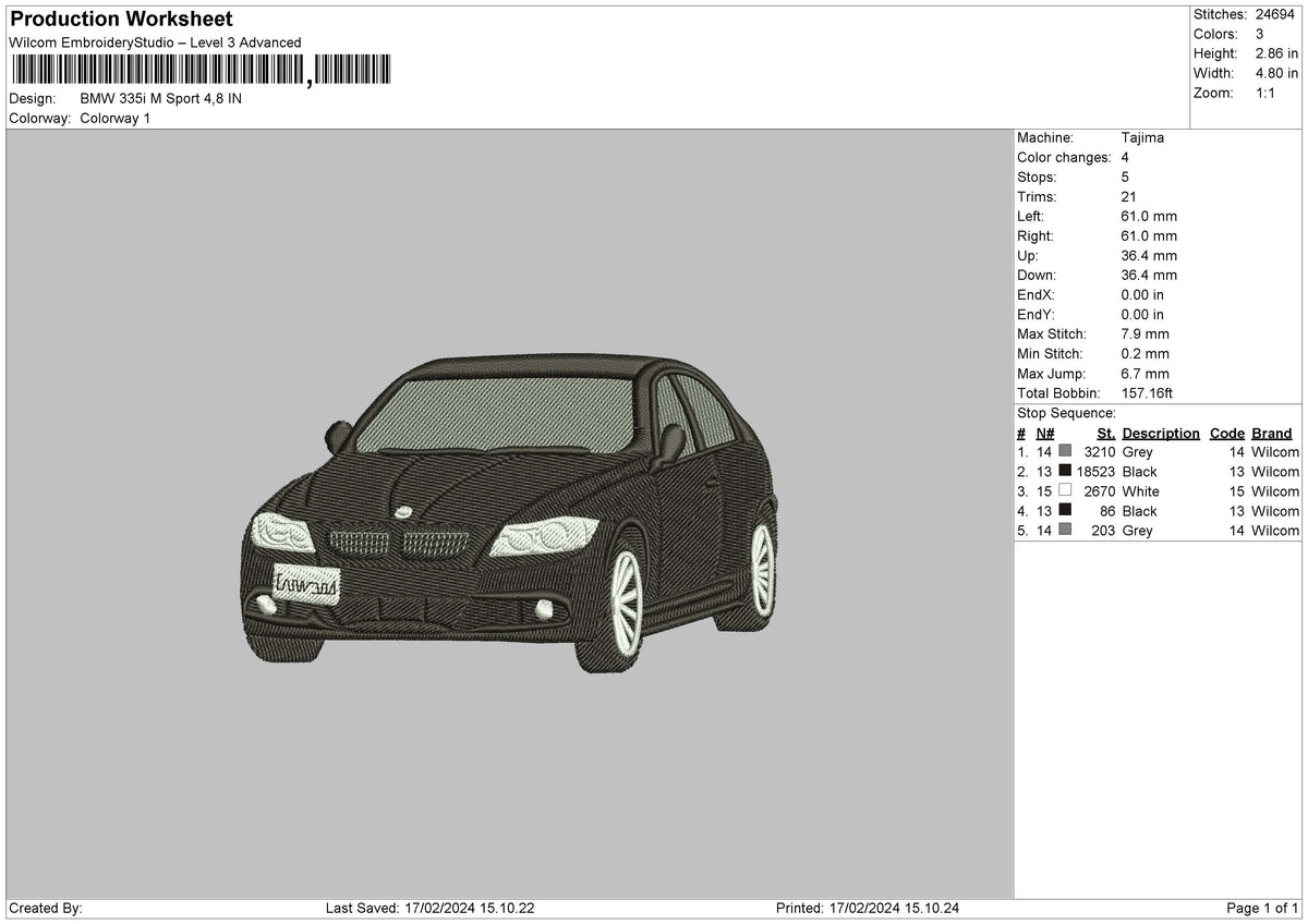 Car 1702 Embroidery File 6 sizes