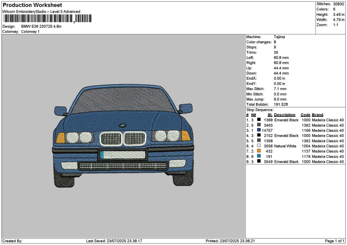 Blue Car 2307 Embroidery File 6 sizes