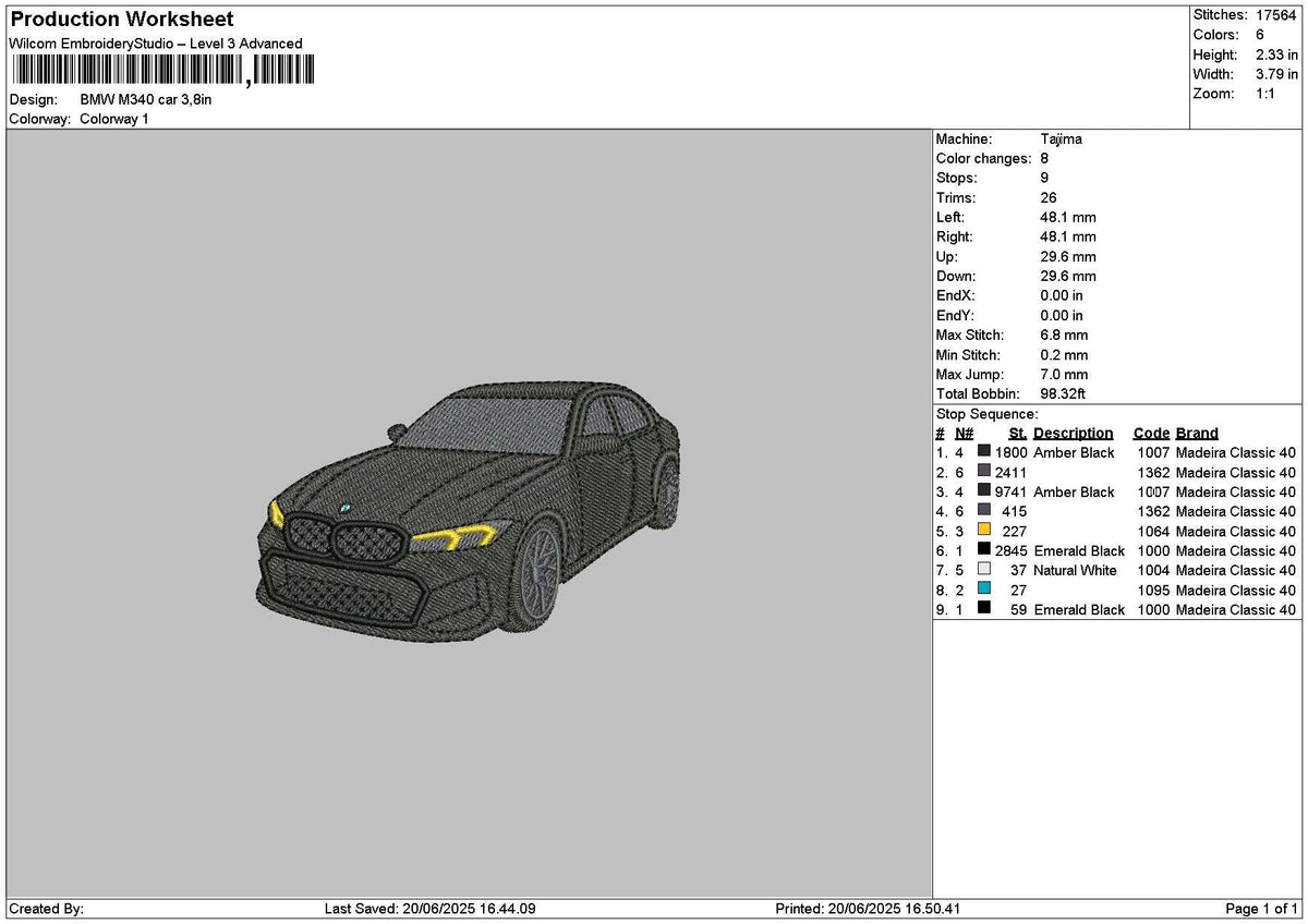 Black Car 2006 Embroidery File 6 sizes