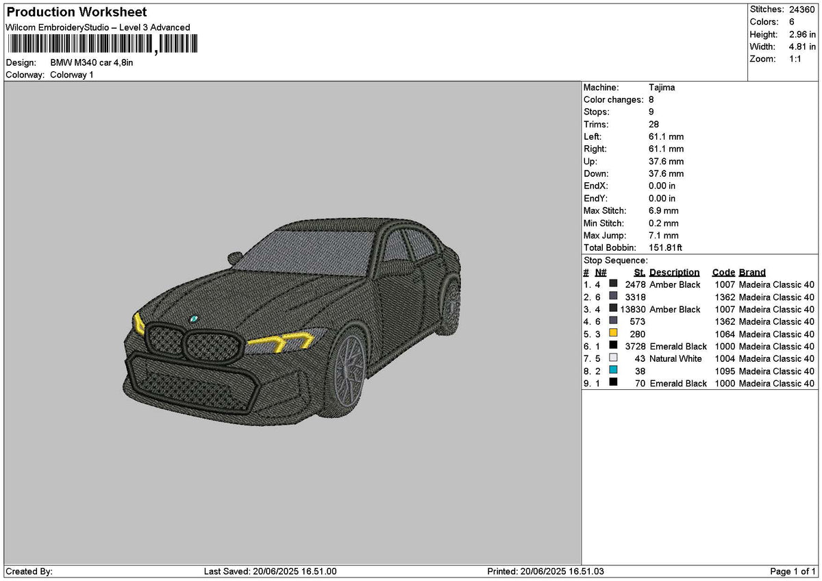 Black Car 2006 Embroidery File 6 sizes