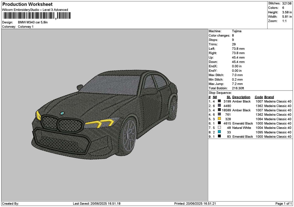 Black Car 2006 Embroidery File 6 sizes