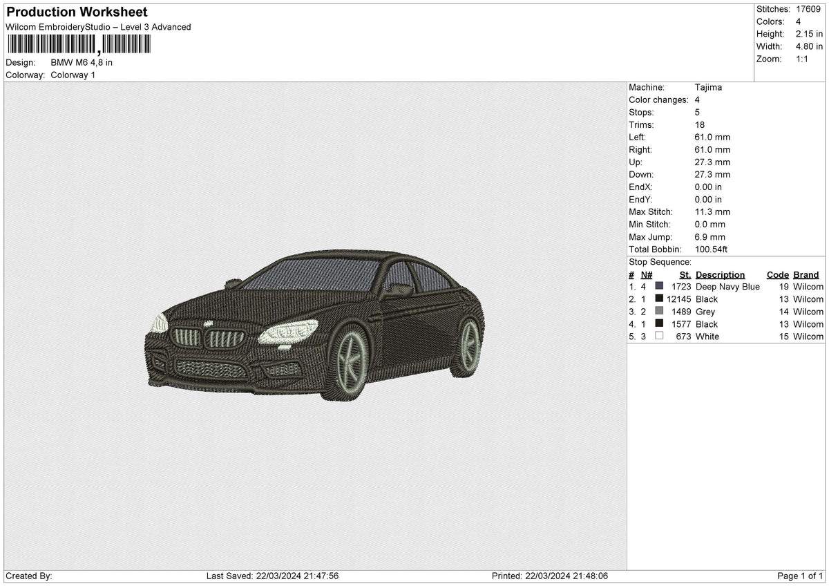 BMW M6 Embroidery File 6 size