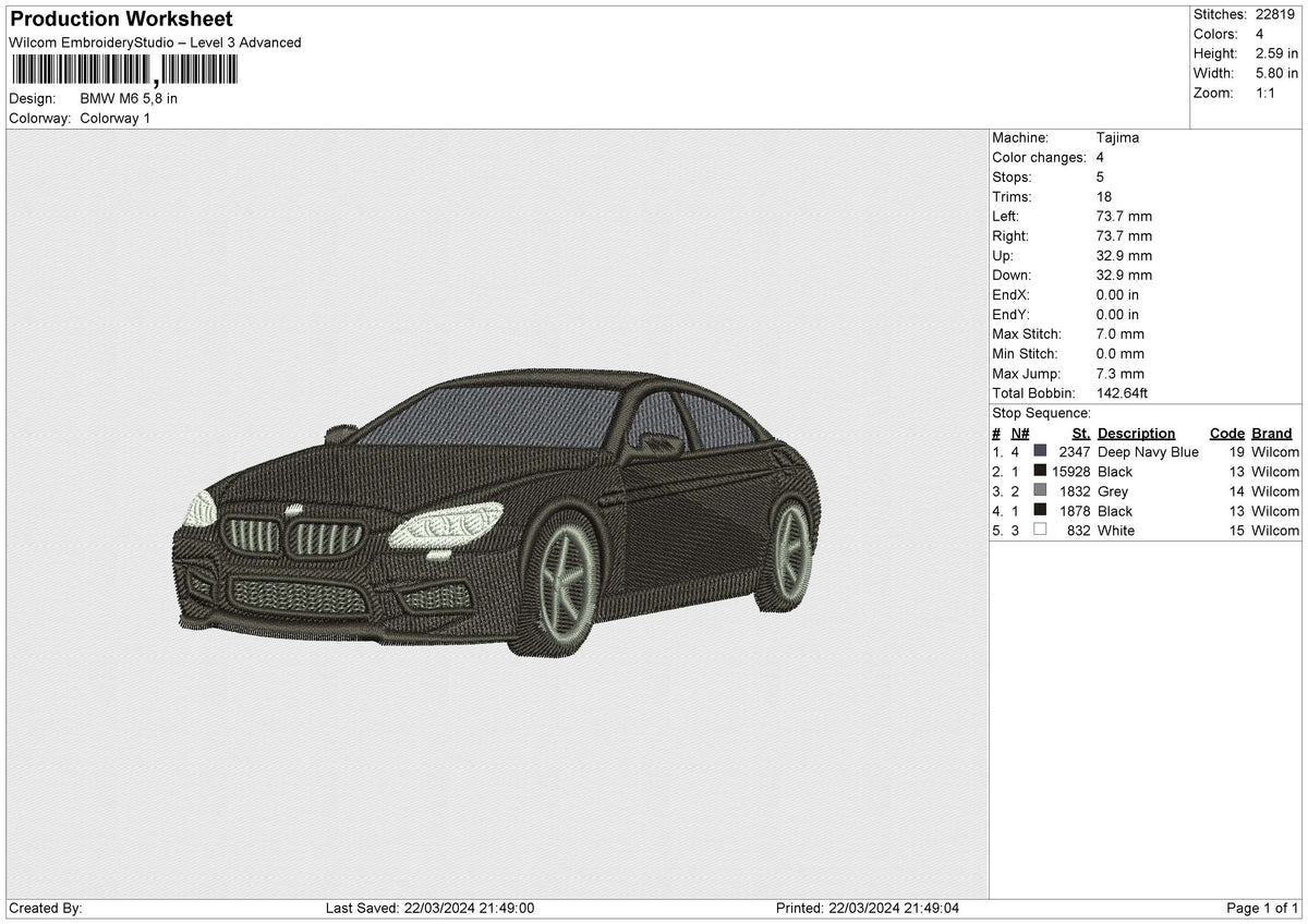 BMW M6 Embroidery File 6 size