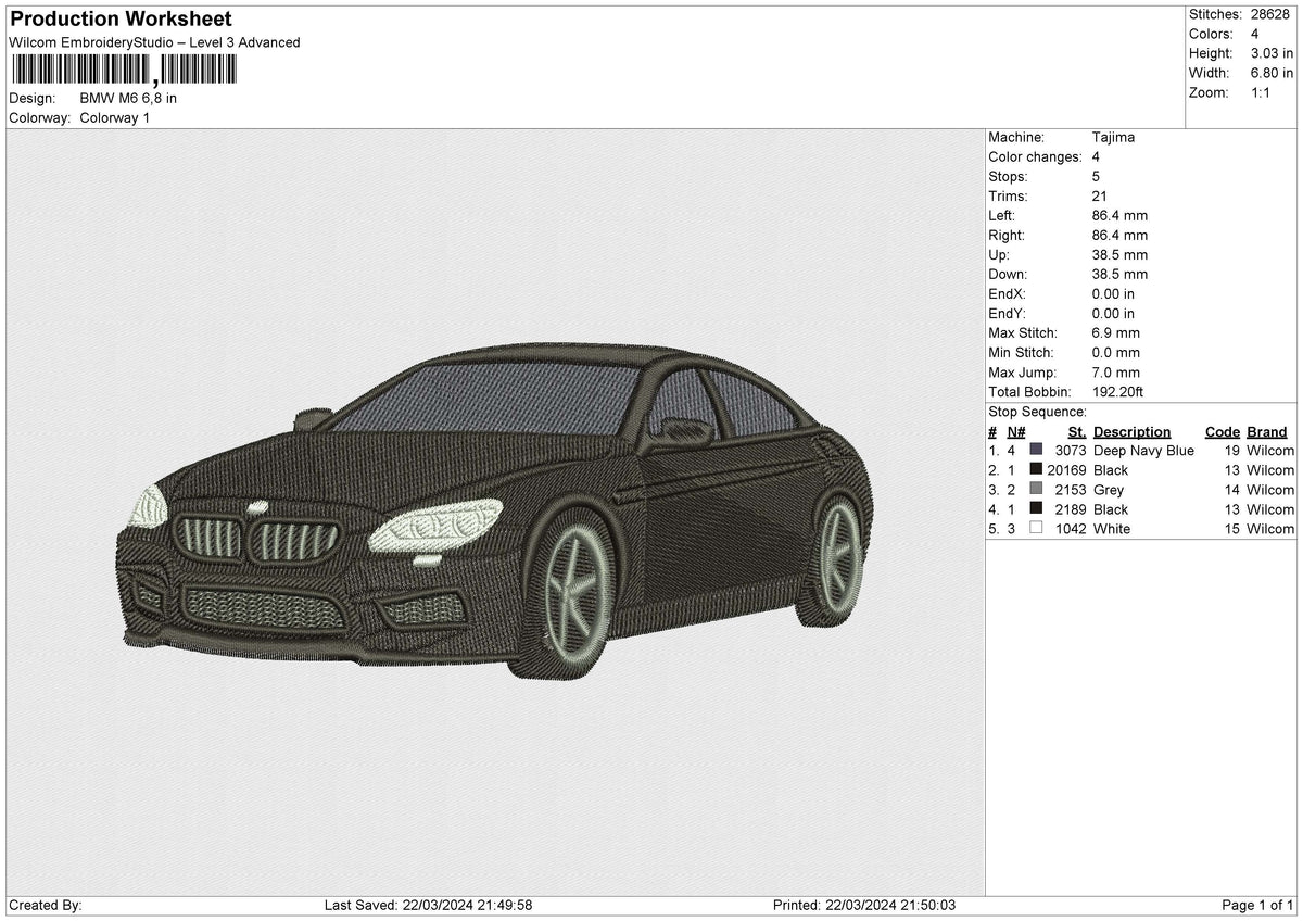 BMW M6 Embroidery File 6 size