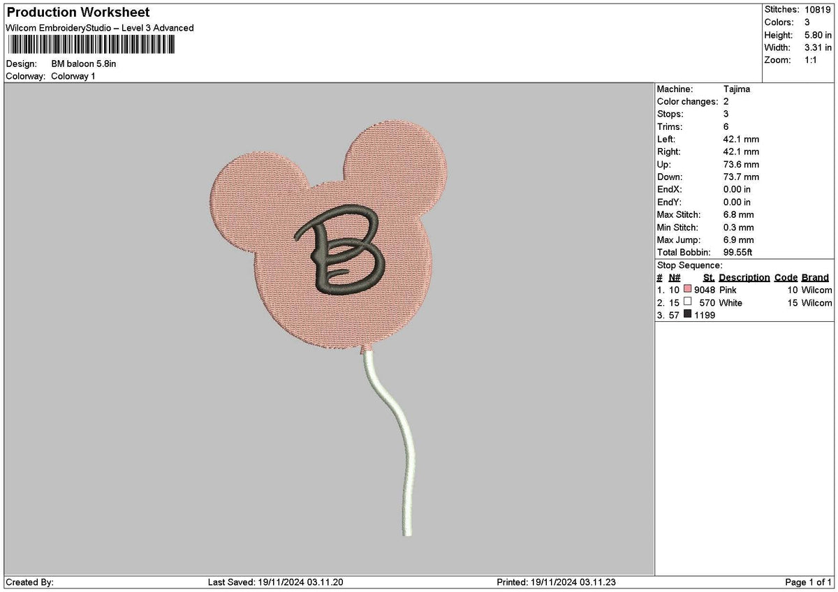Balloon B Embroidery File 6 sizes