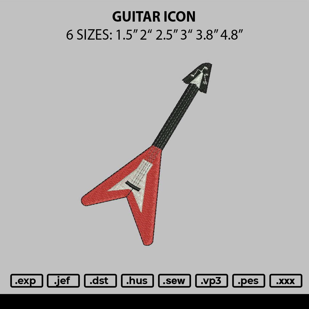 Guitar Icon Embroidery File 6 sizes