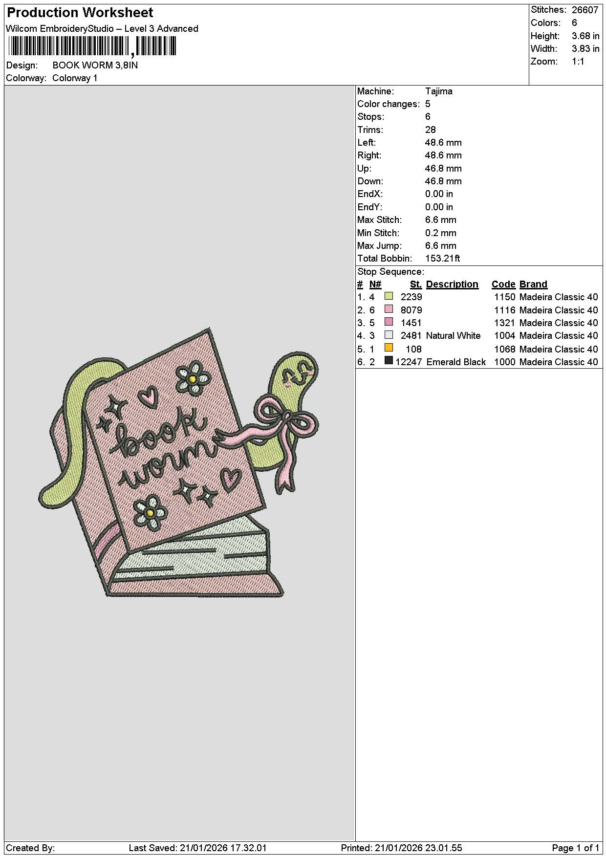 Booktext 2101 Embroidery File 6 sizes