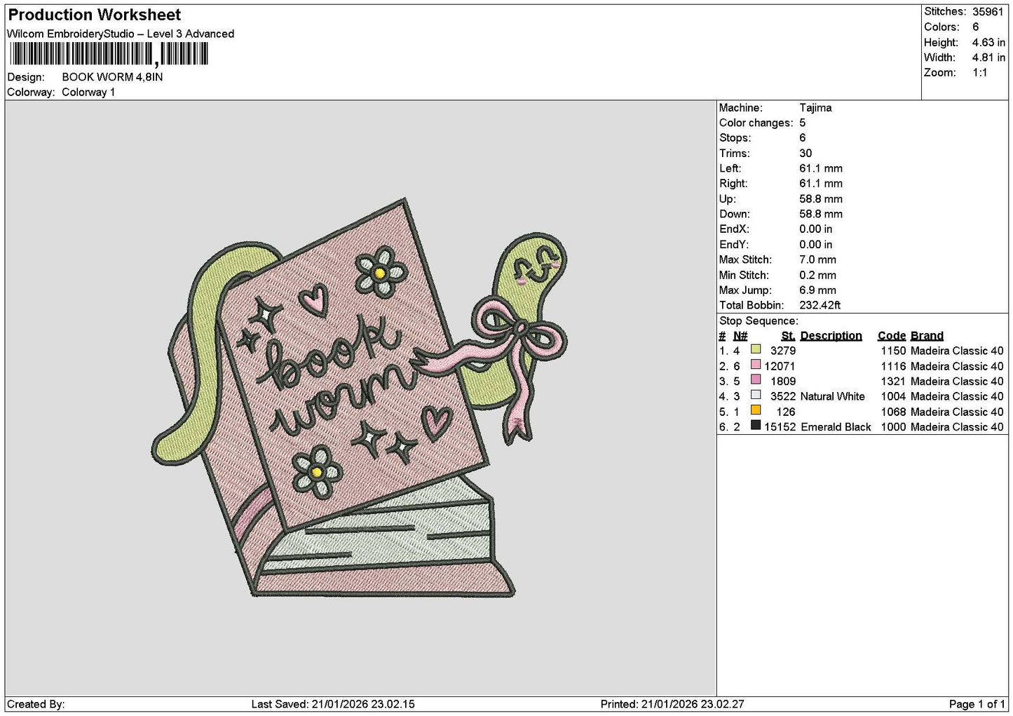 Booktext 2101 Embroidery File 6 sizes