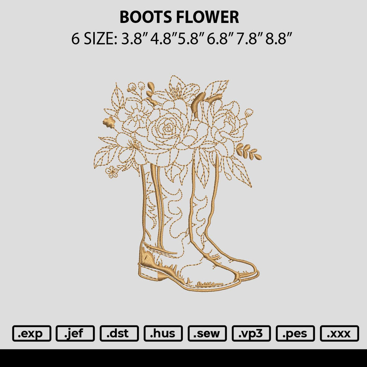 Boots Flower Embroidery File 6 sizes