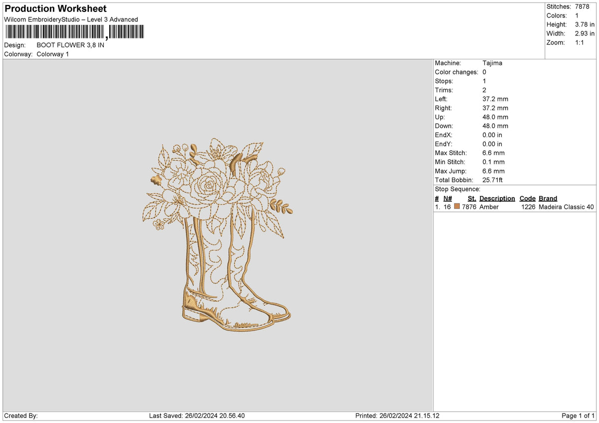 Boots Flower Embroidery File 6 sizes