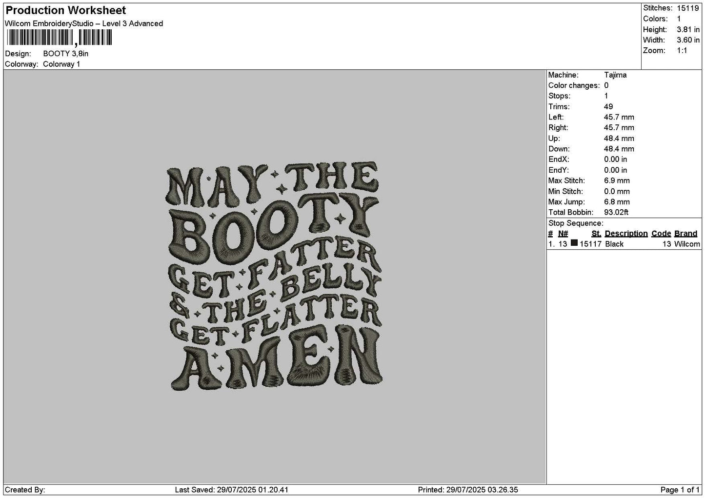 Bootytext Embroidery File 6 sizes