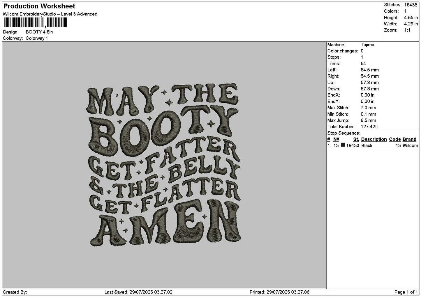 Bootytext Embroidery File 6 sizes