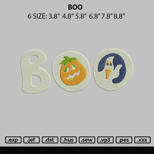 Boo Embroidery File 6 sizes