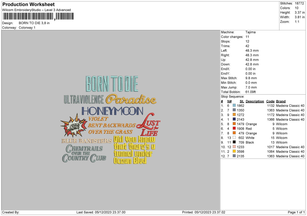 Lana Songs 02 Embroidery File 6 sizes