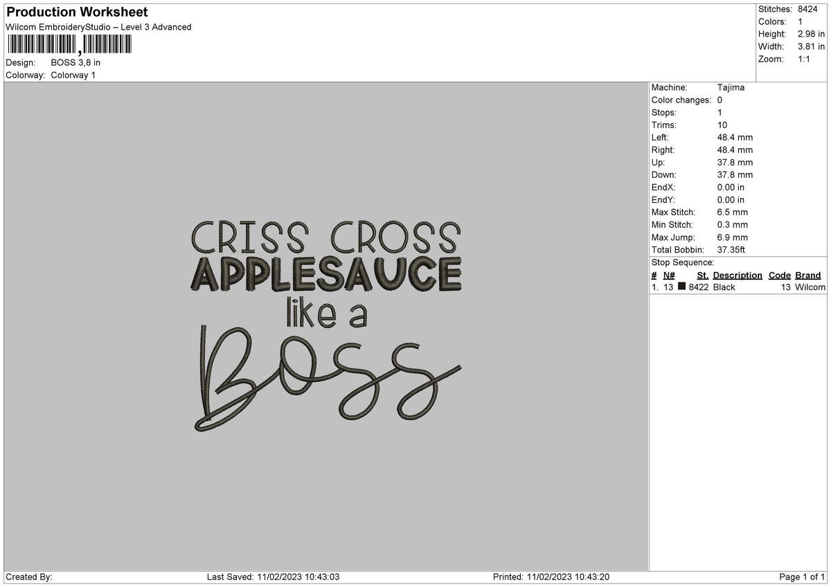 Boss Embroidery File 6 sizes