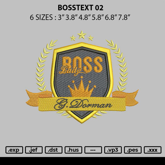 Bosstext 02 Embroidery File 6 sizes
